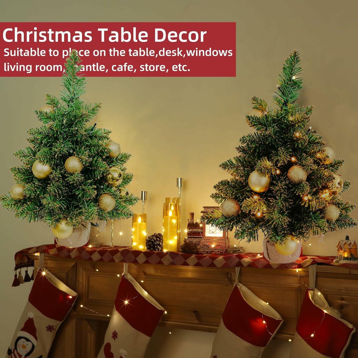Aimmop 18in Small Christmas Tree with Ornaments 59 Tips Green