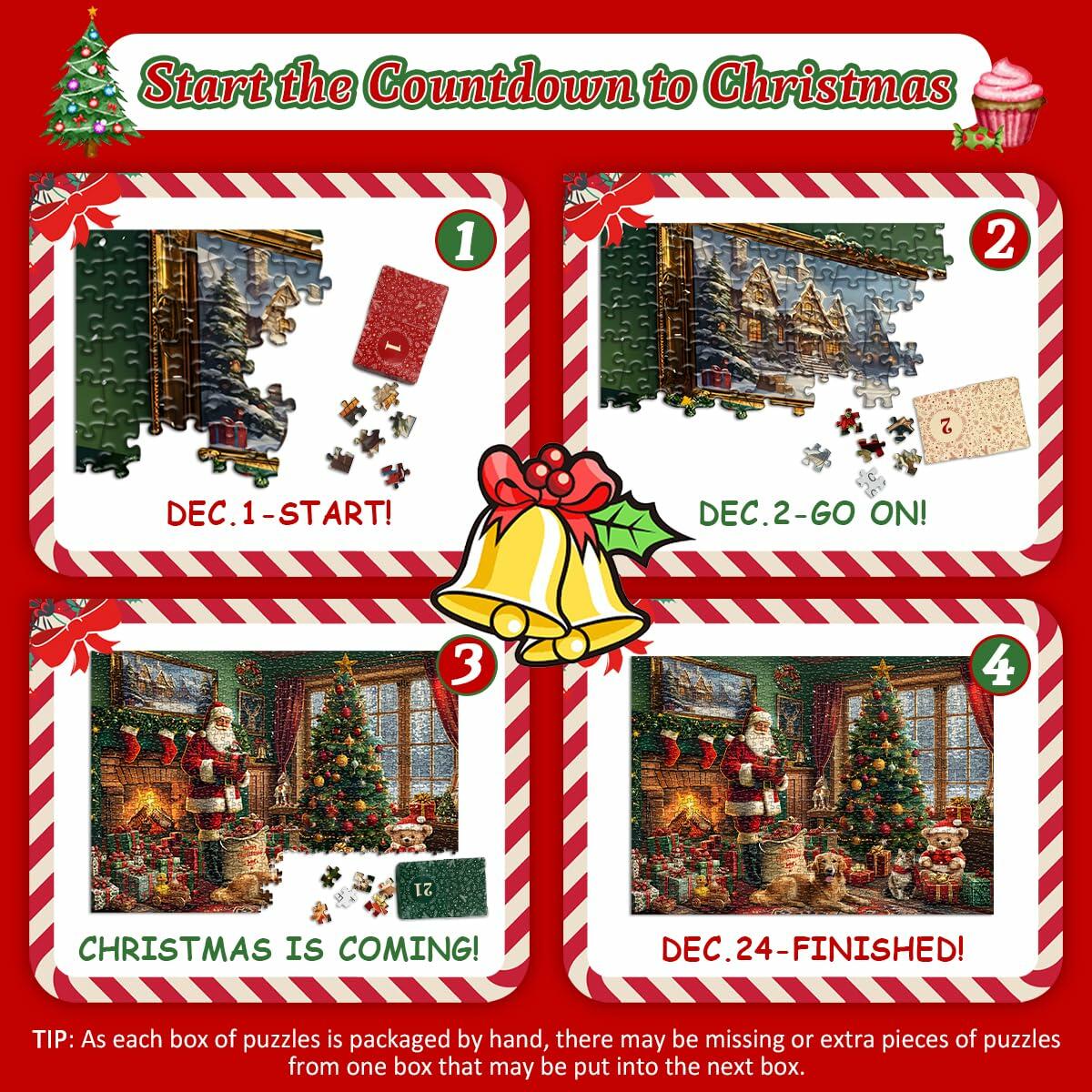 PICKFORU 2024 Christmas Advent Calendar 1000 Pieces Santa Claus Puzzle