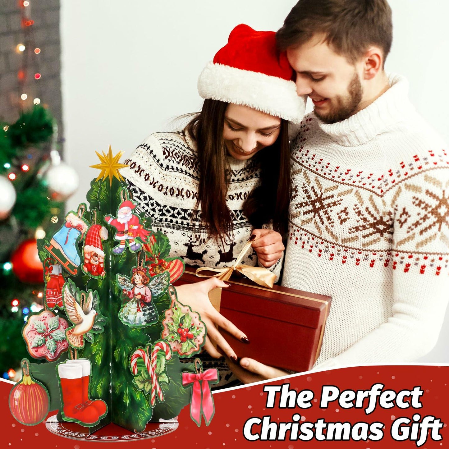 Pop Up Christmas Tree Cards 3D Handmade Foldable Vintage 14.6in Xmas Card