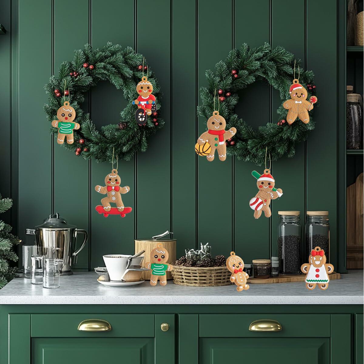 12pcs Gingerbread Man Ornaments Plastic Christmas Tree Hanging Decorations