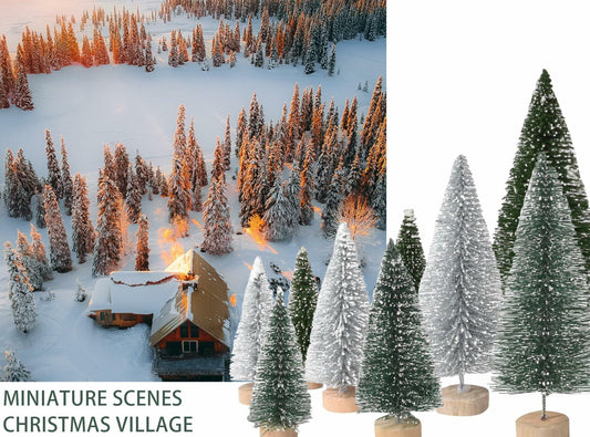 36PCS Bottle Brush Christmas Trees Multi-Size Table Decor with Wood Base