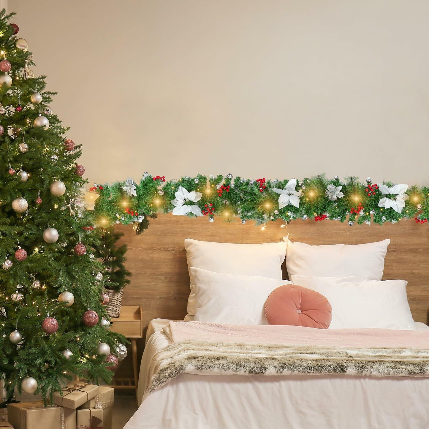Glitinsel 2 Pack 6ft LED Christmas Garland Pine Cones Gold Berry 12ft