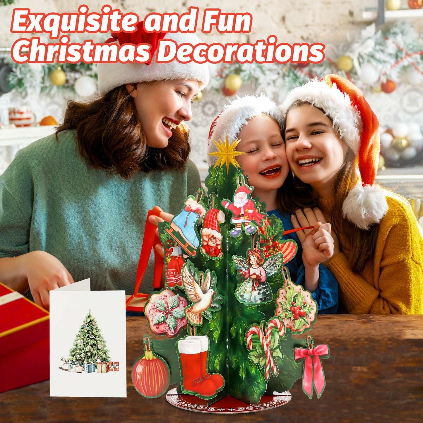 Pop Up Christmas Tree Cards 3D Handmade Foldable Vintage 14.6in Xmas Card