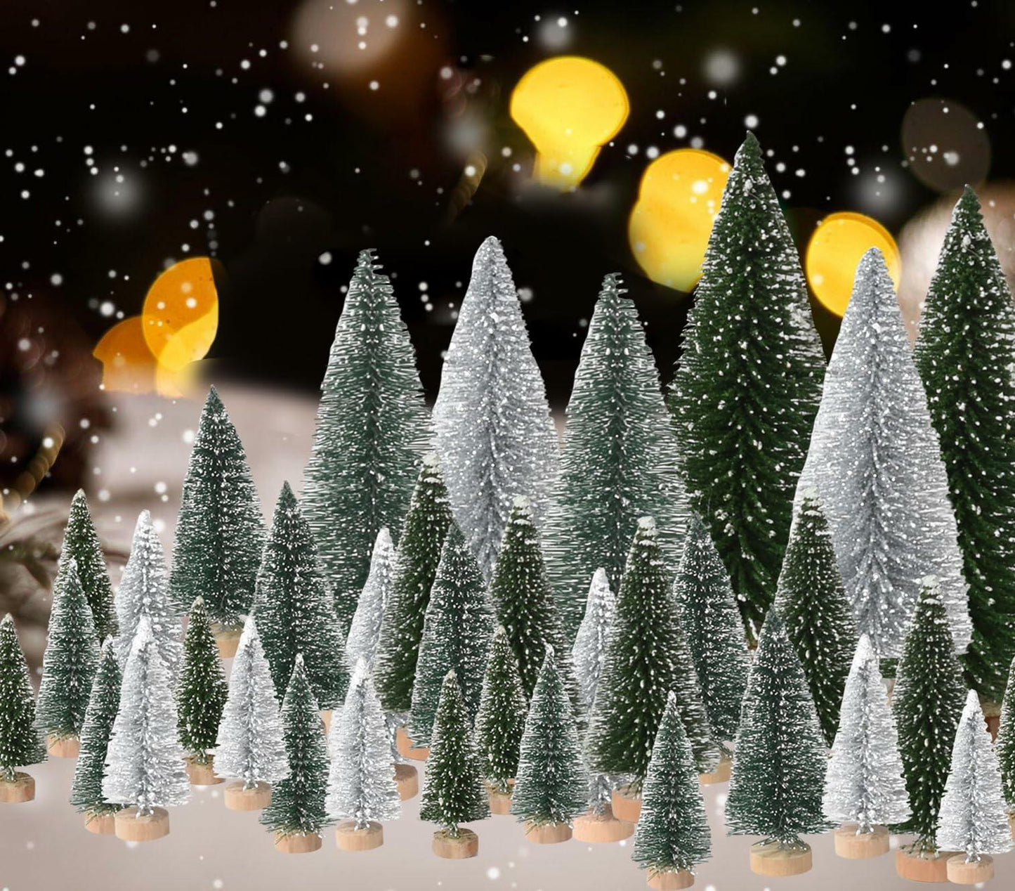 36PCS Bottle Brush Christmas Trees Multi-Size Table Decor with Wood Base