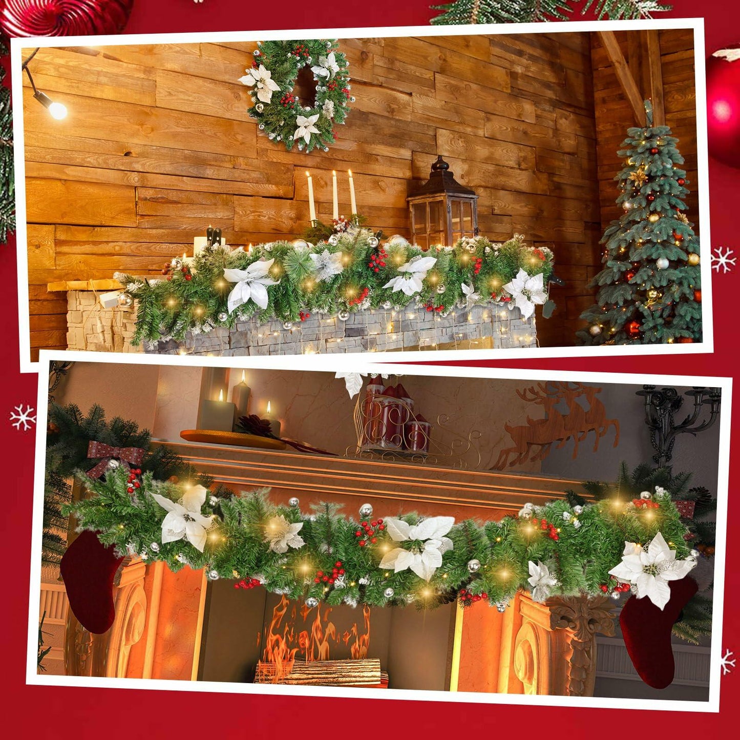Glitinsel 2 Pack 6ft LED Christmas Garland Pine Cones Gold Berry 12ft