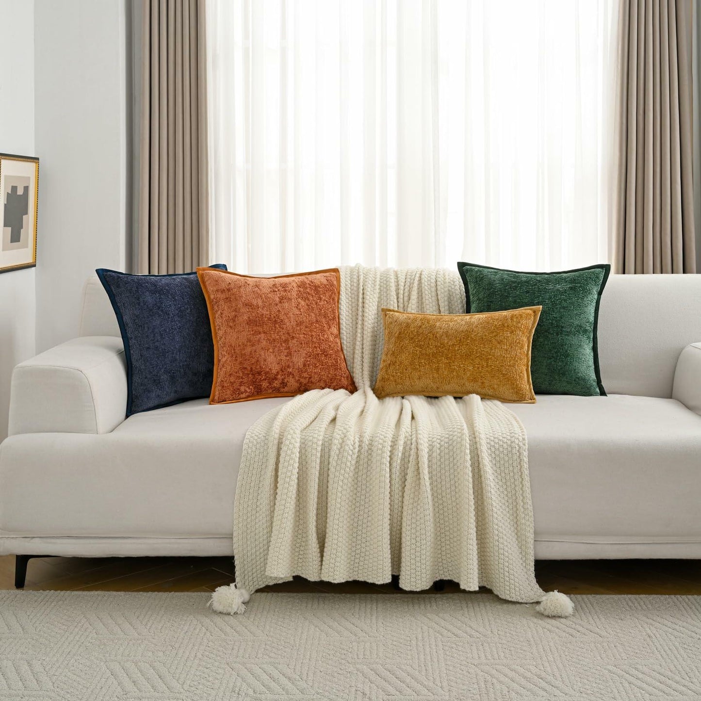 FUTEI Burgundy Chenille Throw Pillow Covers 22x22 Inch Set of 2 Soft Cozy