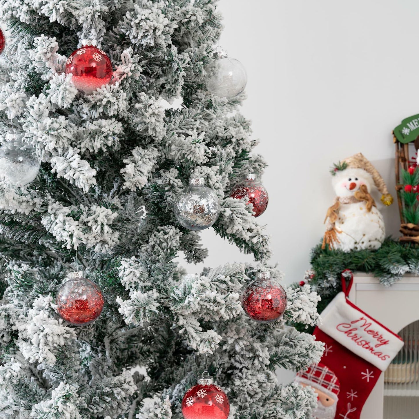 16PCS Clear Red Christmas Balls Ornaments 3.15in Shatterproof Hanging Set