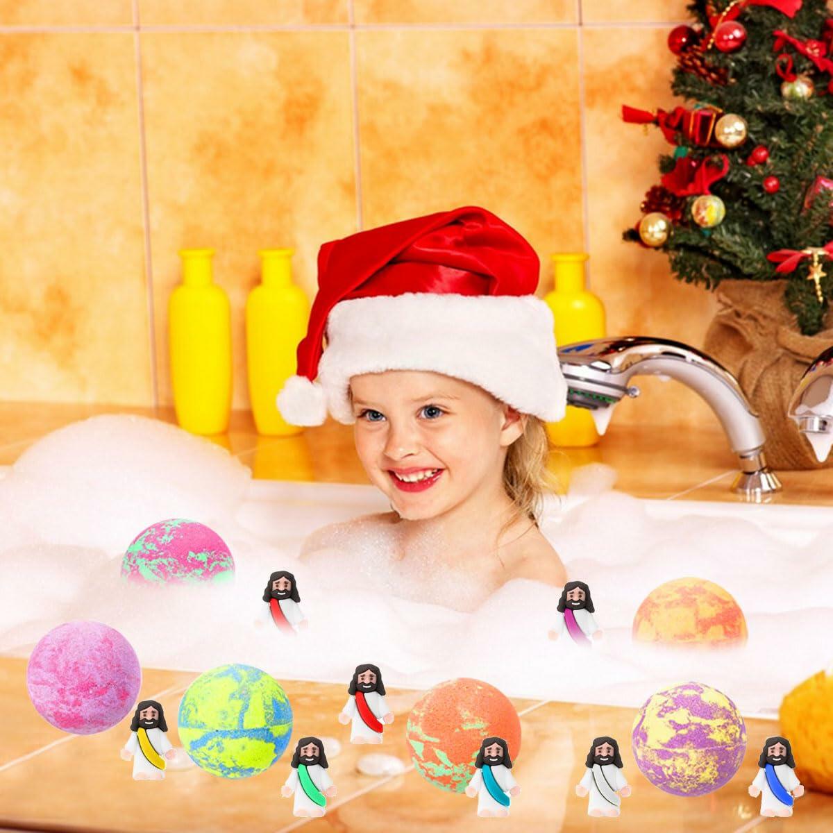 6 Pcs Christmas Bath Bombs with Surprise Jesus Toys for Kids & Adults
