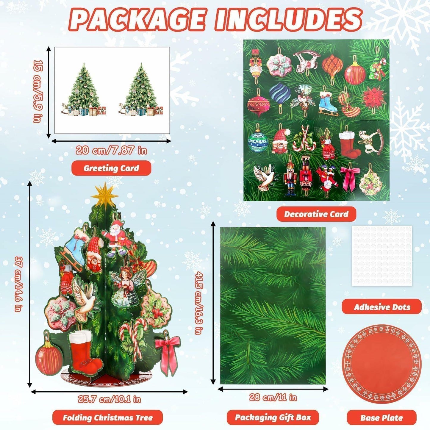 Pop Up Christmas Tree Cards 3D Handmade Foldable Vintage 14.6in Xmas Card