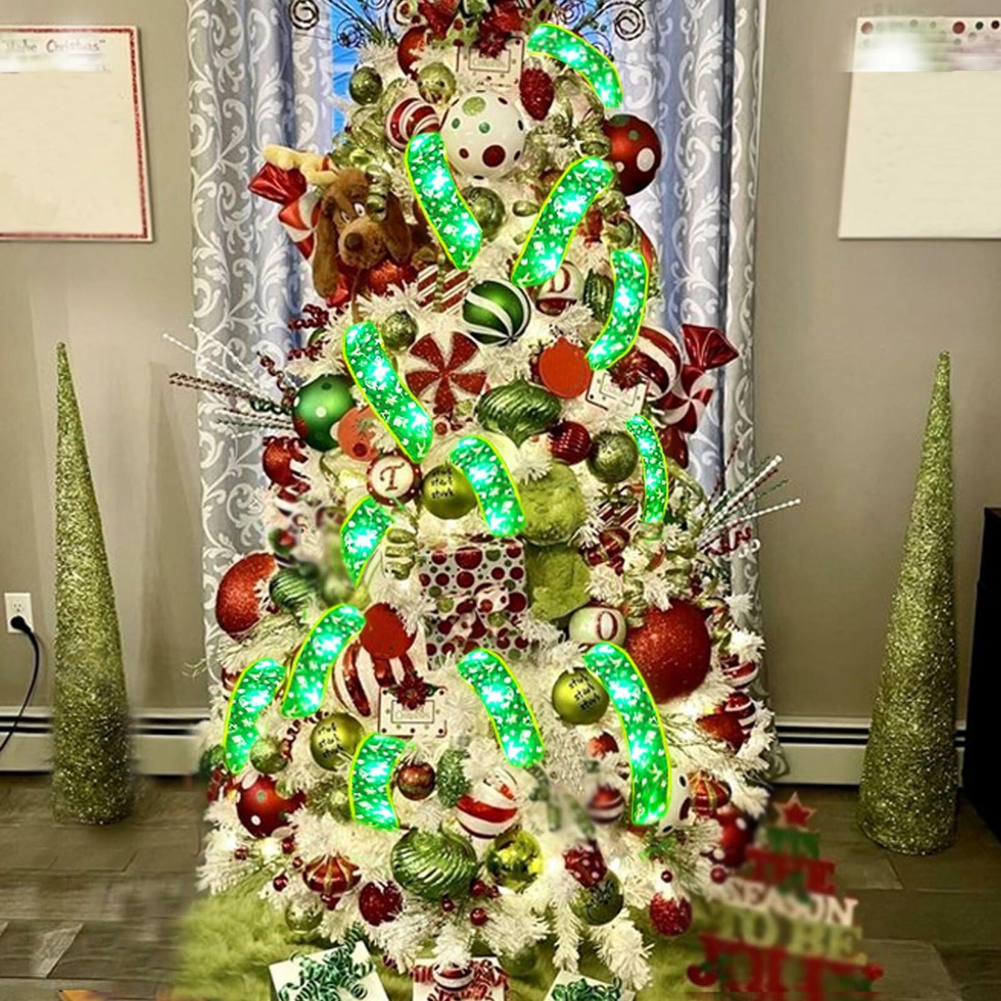 Vloso Christmas Tree Ribbon Lights 66Ft 200 LED Remote Timer Battery USB