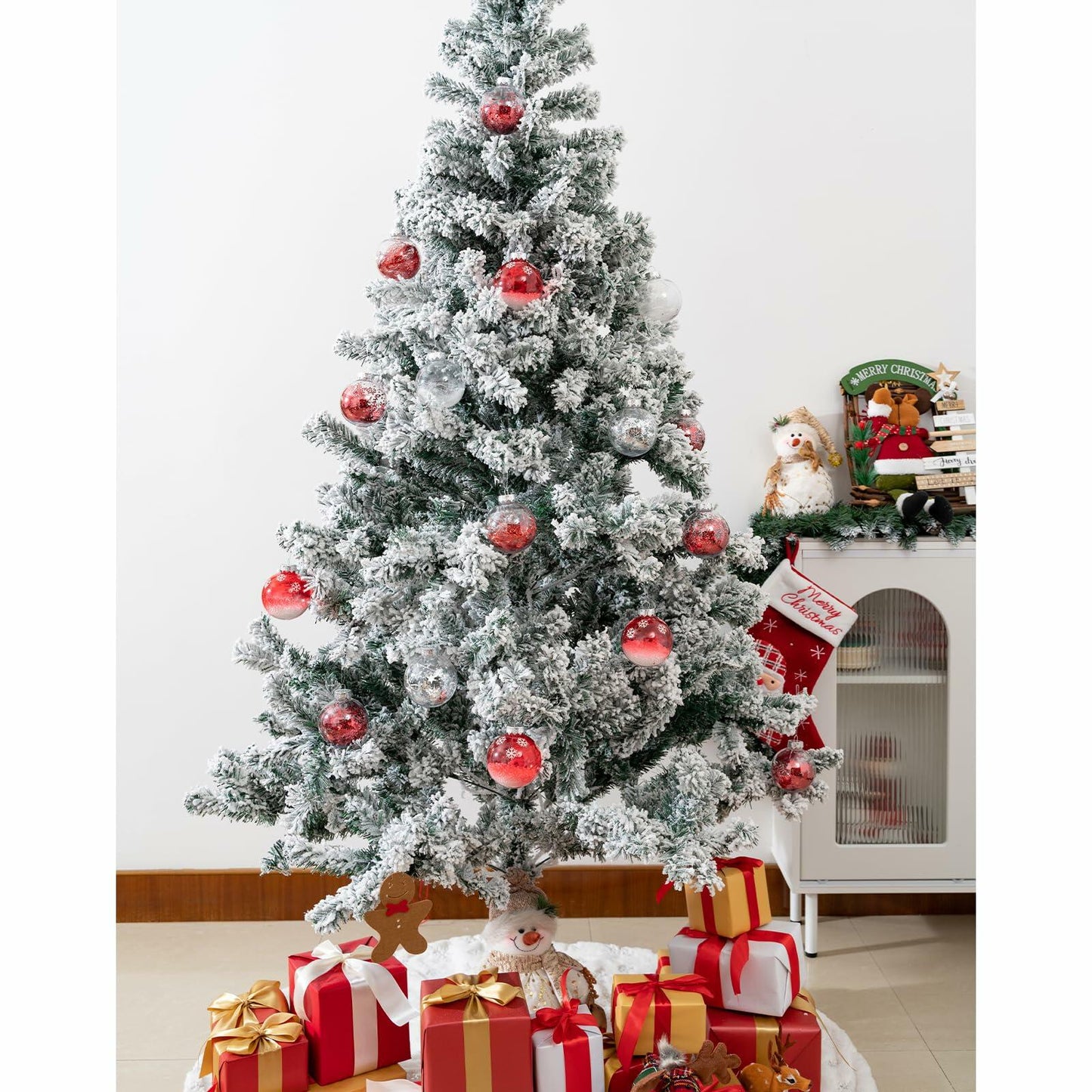 16PCS Clear Red Christmas Balls Ornaments 3.15in Shatterproof Hanging Set