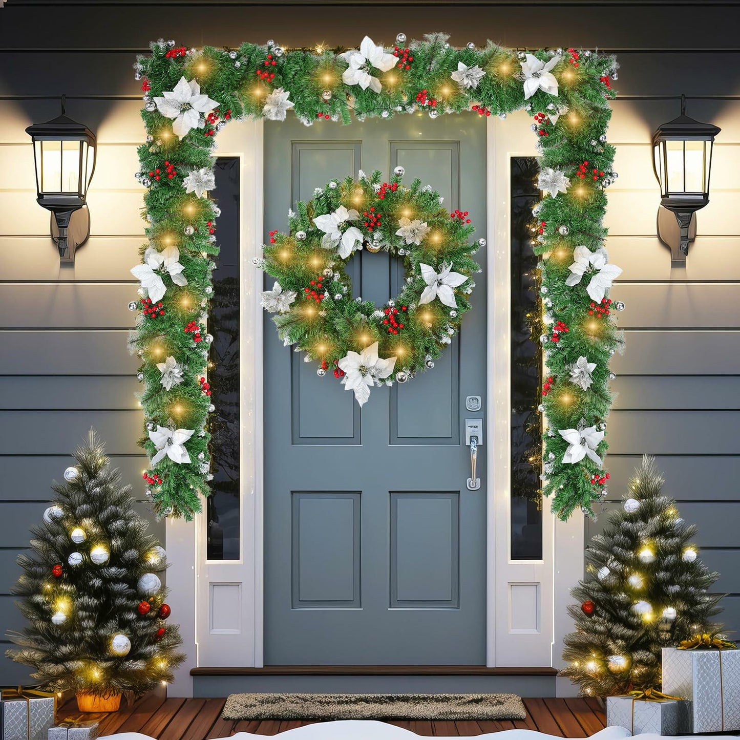 Glitinsel 2 Pack 6ft LED Christmas Garland Pine Cones Gold Berry 12ft
