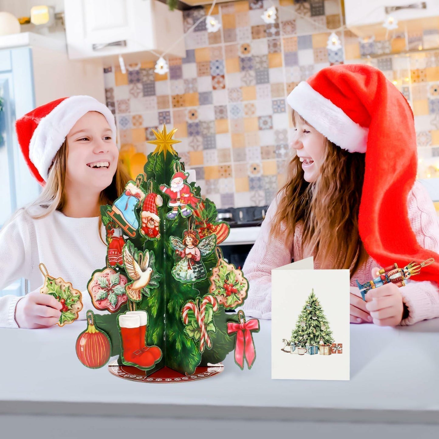 Pop Up Christmas Tree Cards 3D Handmade Foldable Vintage 14.6in Xmas Card