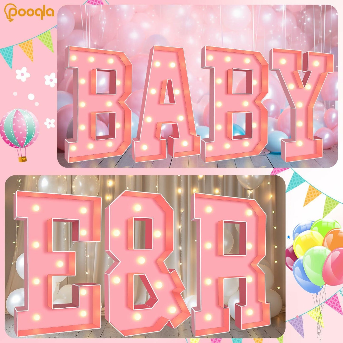 Pooqla 3FT LED Marquee Letter S Pink Party Birthday Wedding Decor