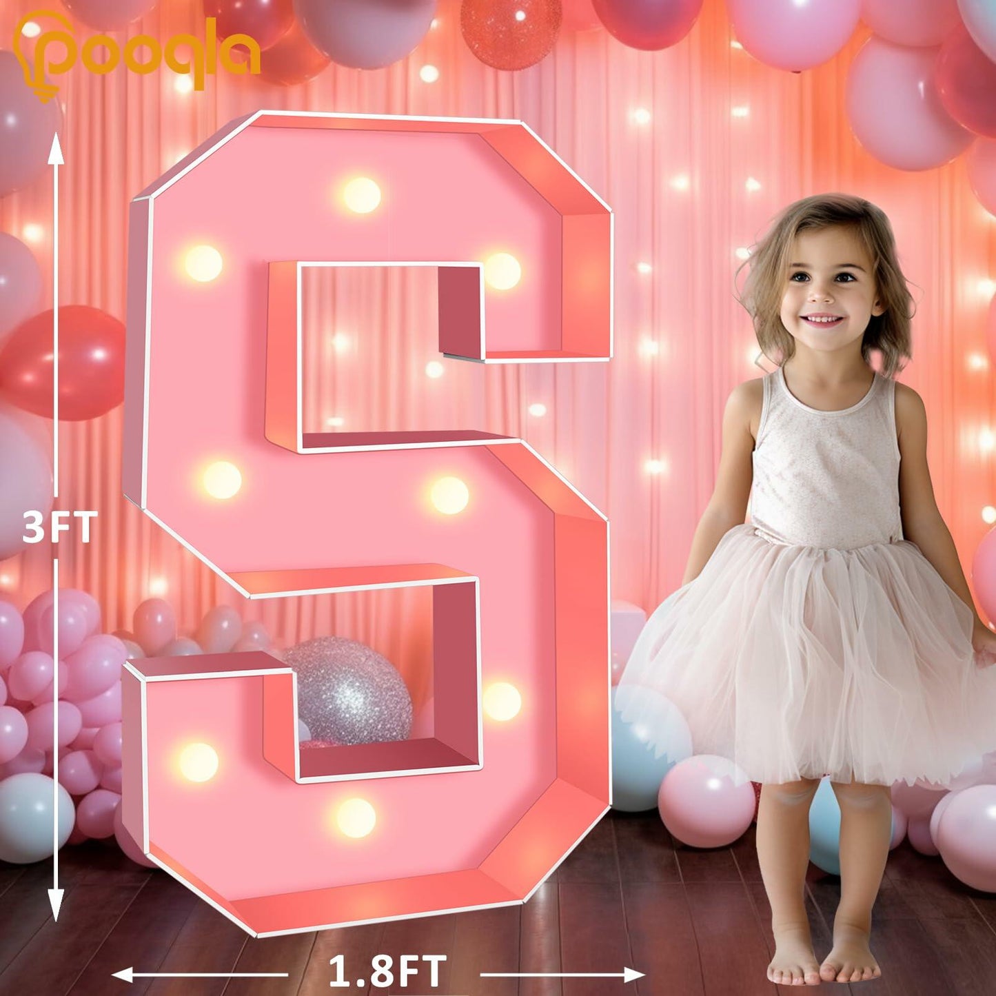 Pooqla 3FT LED Marquee Letter S Pink Party Birthday Wedding Decor