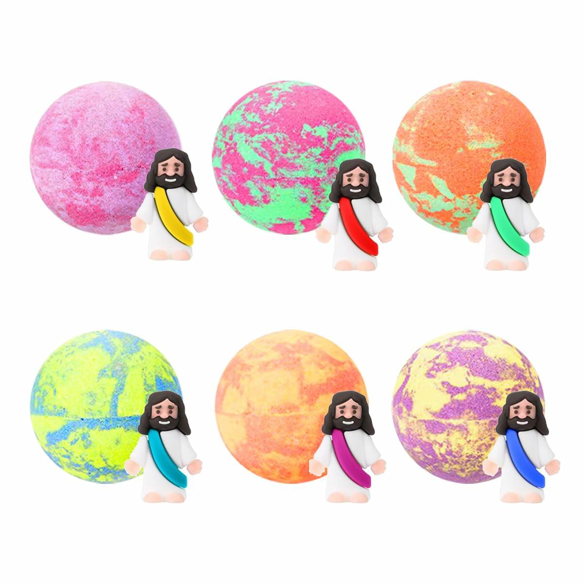 6 Pcs Christmas Bath Bombs with Surprise Jesus Toys for Kids & Adults