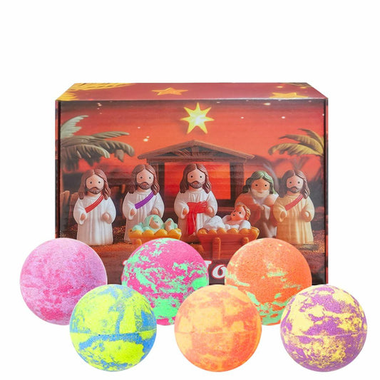 6 Pcs Christmas Bath Bombs with Surprise Jesus Toys for Kids & Adults