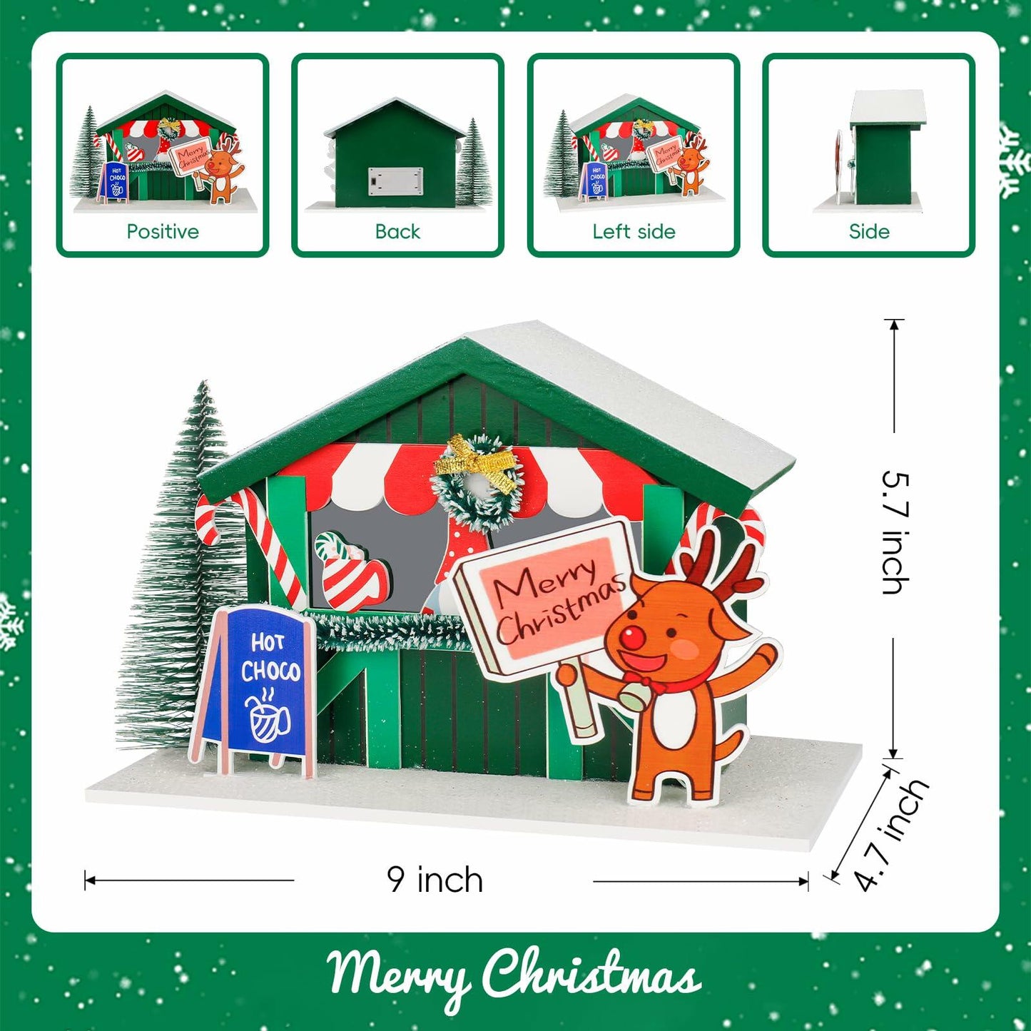 Zqoyn LED Lighted Christmas Village House Decor Set with Deer Indoor Table Decor