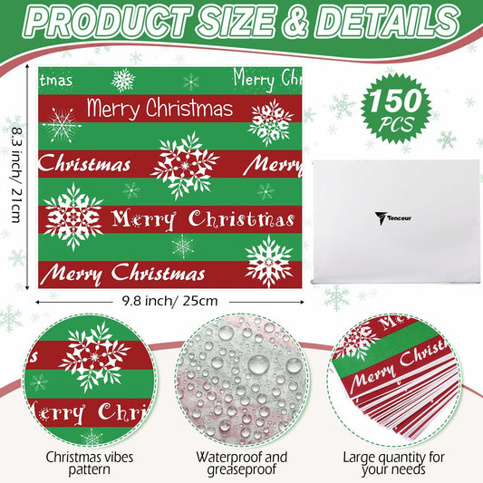 Tenceur Christmas Wax Paper Sheets Winter Printed 150 Pcs