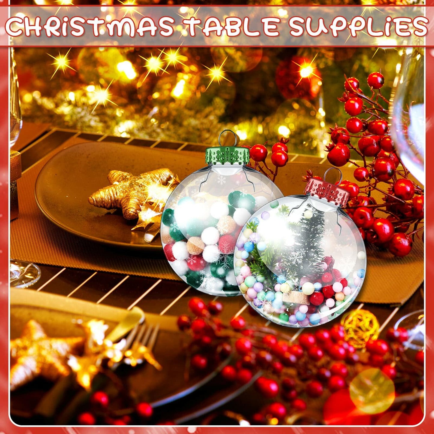 Sumind 12pcs Clear Fillable Christmas Ornament Balls 3.15in Red Green