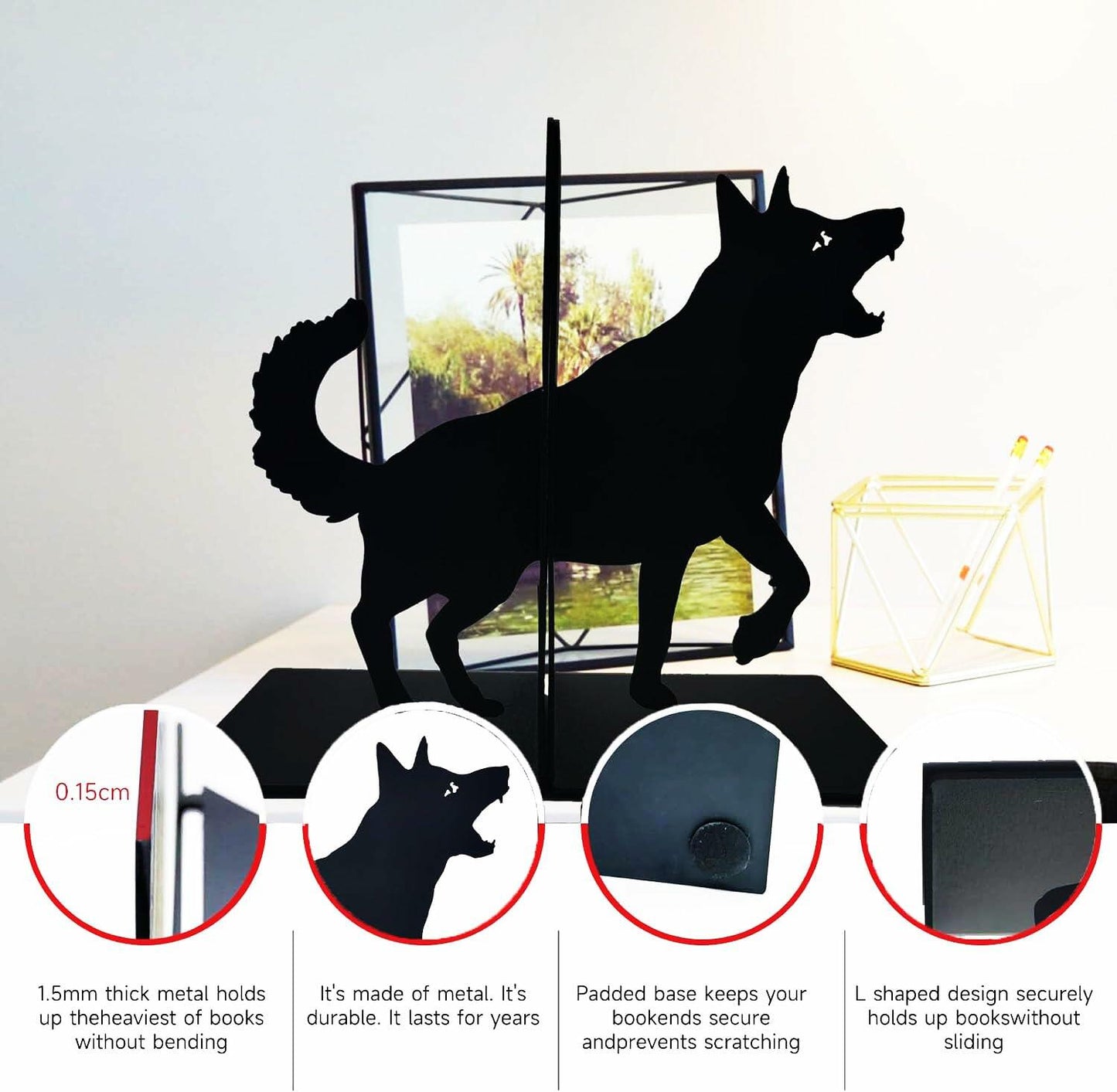 Black Dog Decorative Bookends for Shelves Dog Lover Gifts Office Decor