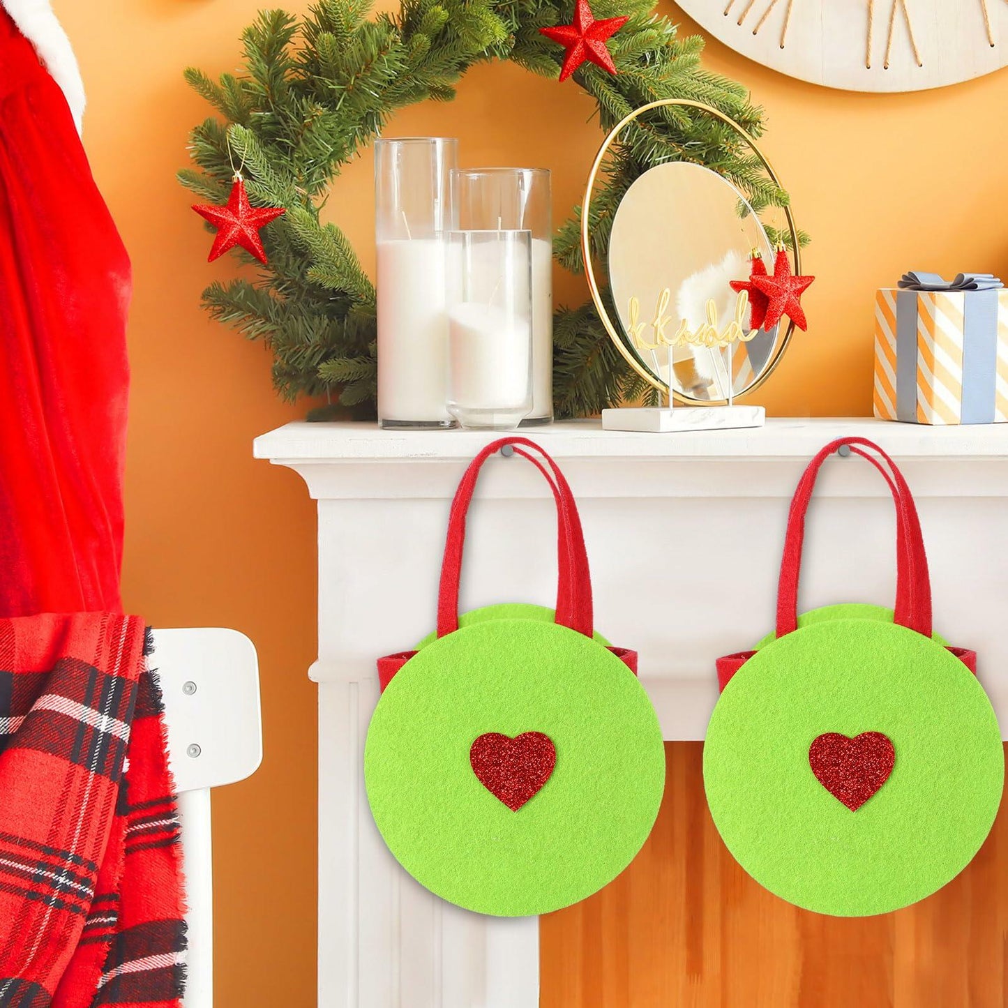 Sweetude Lime Green Christmas Felt Treat Bags 12 Pcs 5.39x9.06 Inch