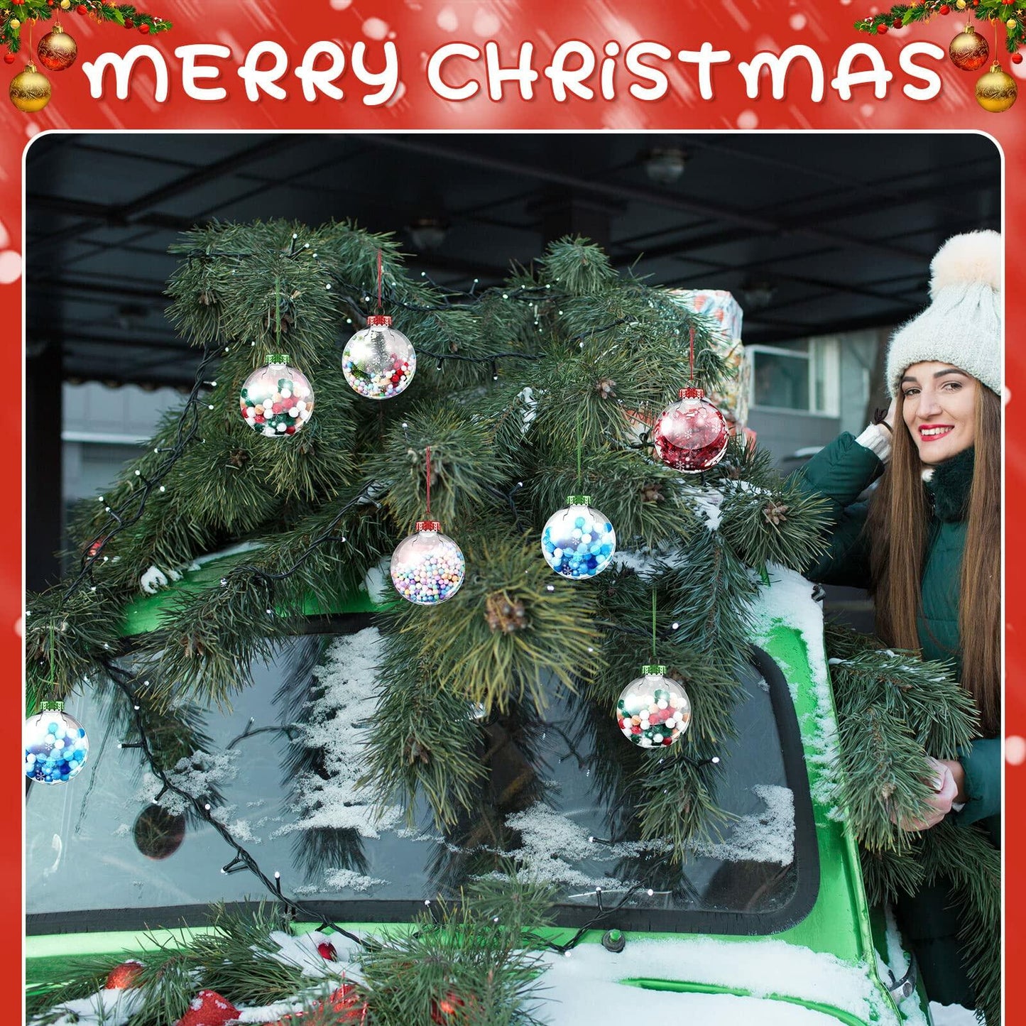 Sumind 12pcs Clear Fillable Christmas Ornament Balls 3.15in Red Green