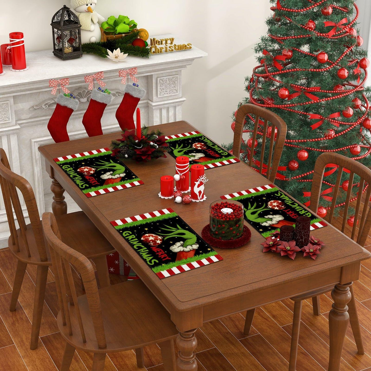 Merry Christmas Placemats Set of 4 12x18'' Winter Holiday Xmas Decorations