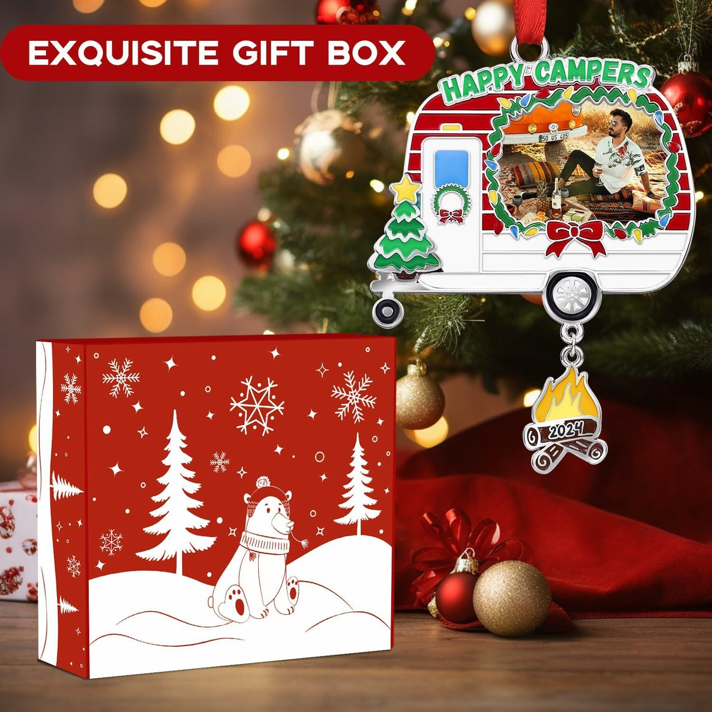 Camping Ornament Camper Photo Frame Christmas Tree Decoration 2024