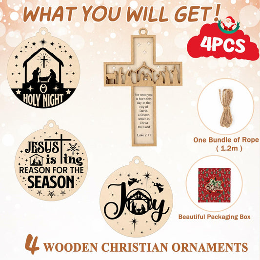 Christian Nativity Ornaments Cross Scene Set 8 Pcs Christmas Decor
