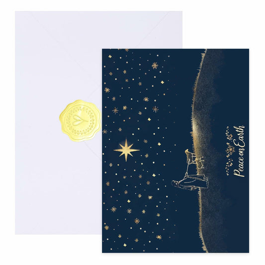 CareGifts Religious Christmas Card Gold Foil Peace on Earth 6x8 Inch 1 PC