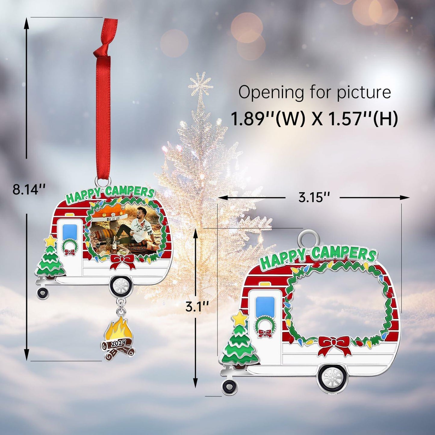 Camping Ornament Camper Photo Frame Christmas Tree Decoration 2024