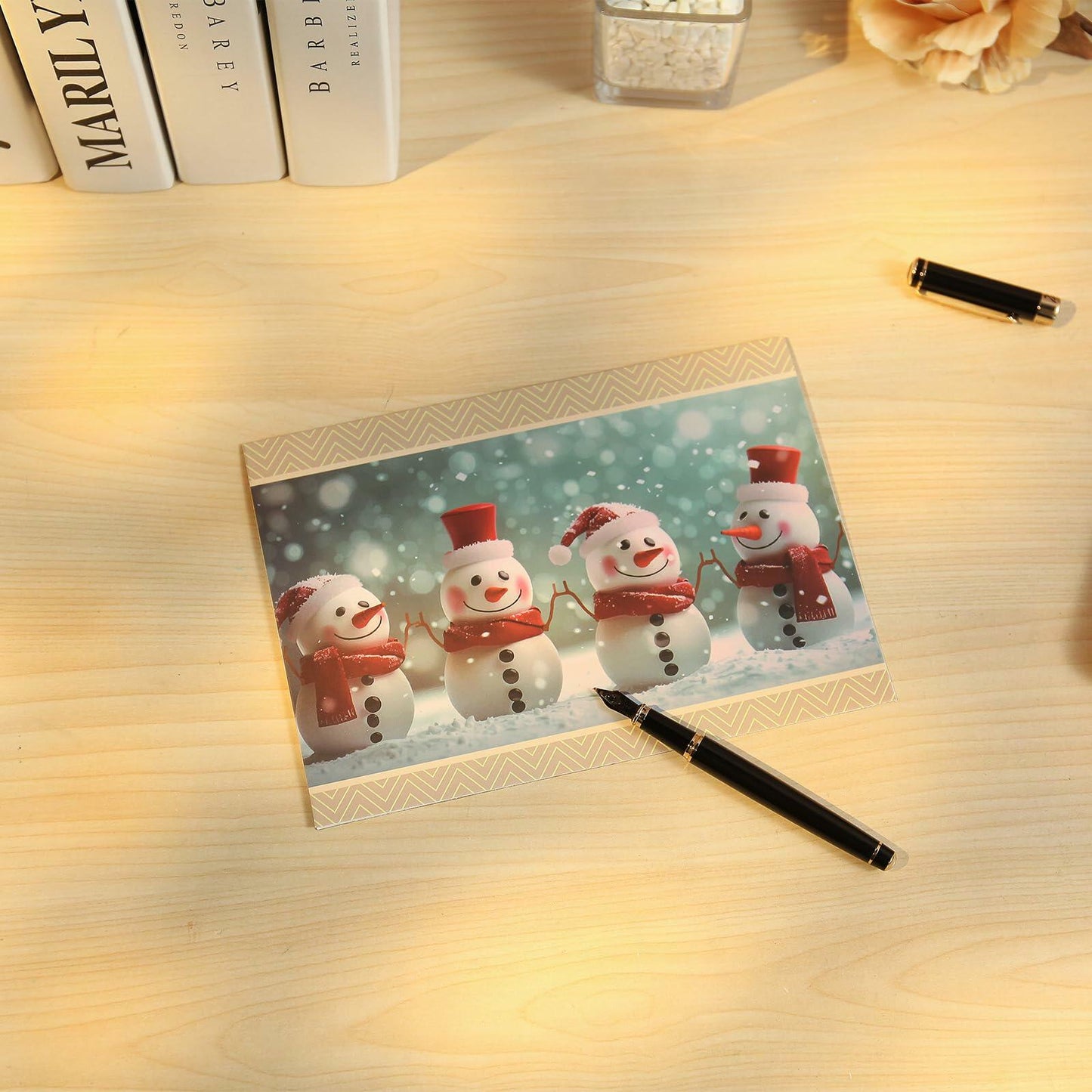 CareGifts Christmas Snowman Card 6x8 Inch 1 PCS with Envelopes Stickers