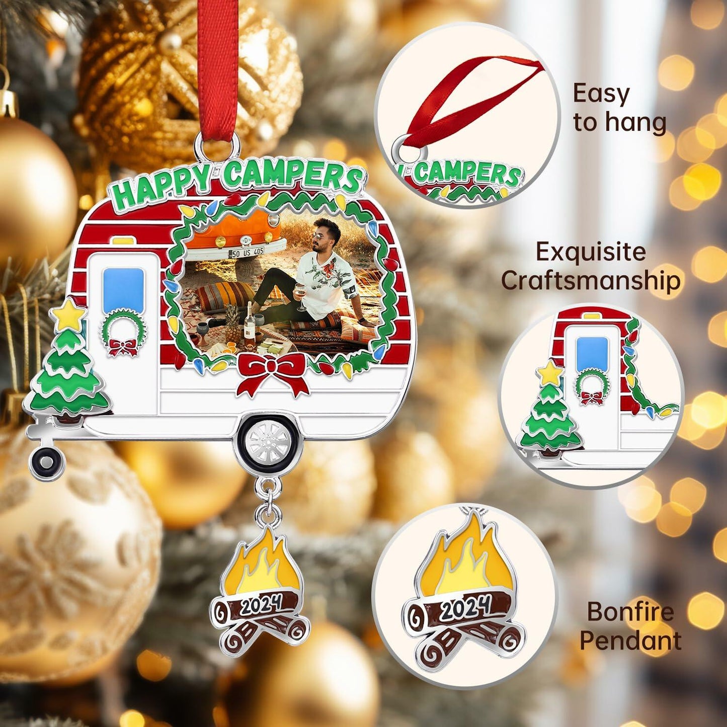Camping Ornament Camper Photo Frame Christmas Tree Decoration 2024