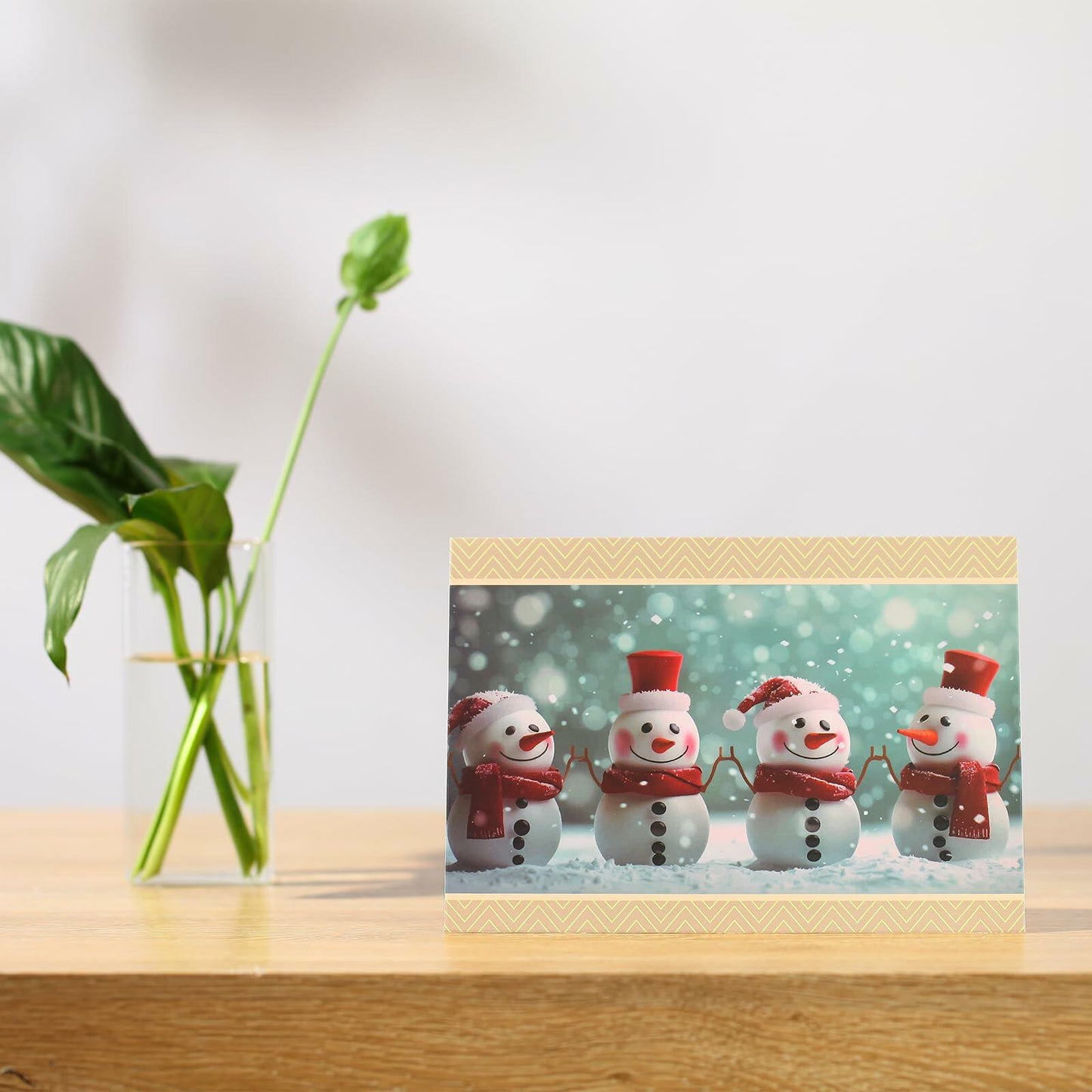 CareGifts Christmas Snowman Card 6x8 Inch 1 PCS with Envelopes Stickers