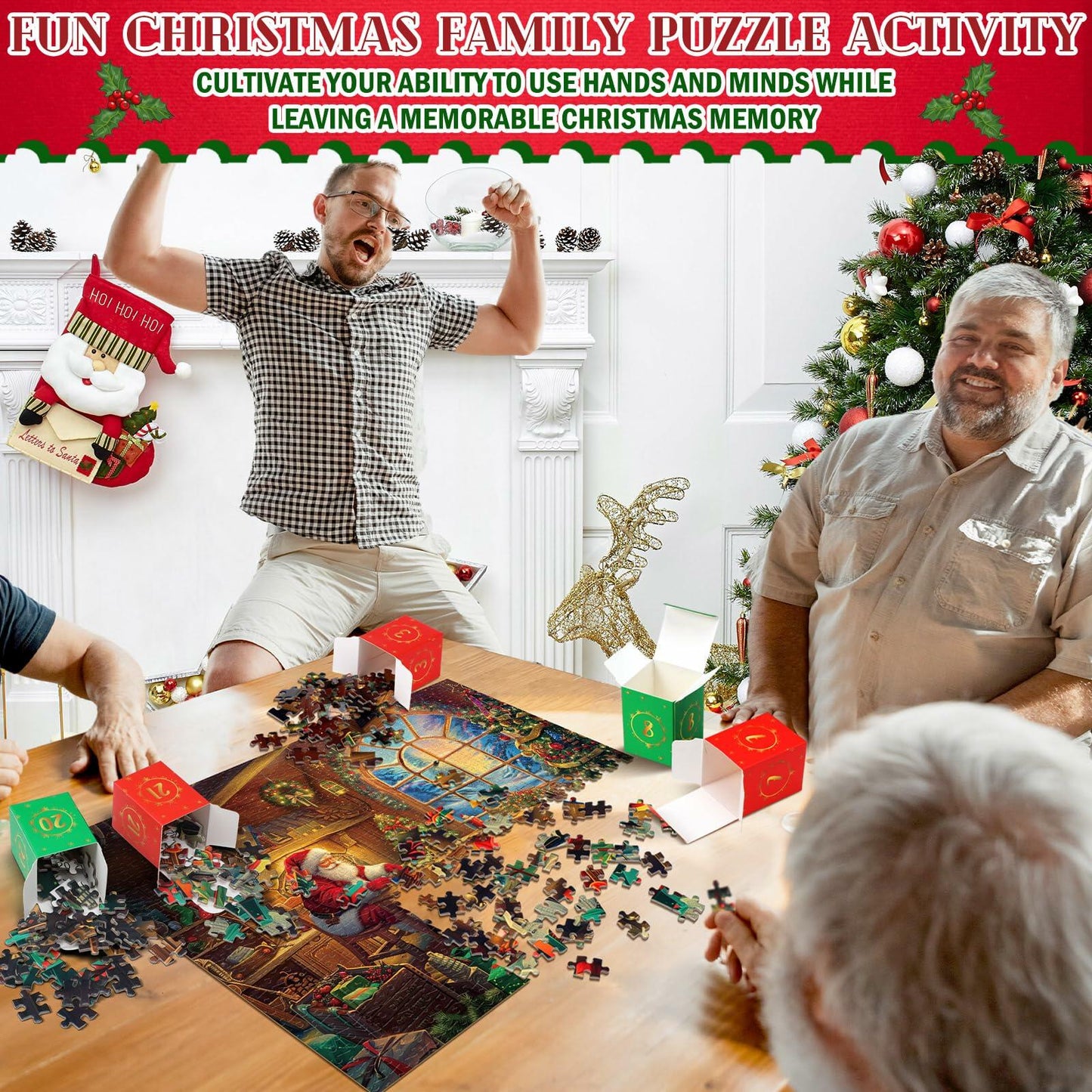 Simgoing 1008pcs Christmas Advent Calendar Puzzle 19.69x27.56 Santa Claus