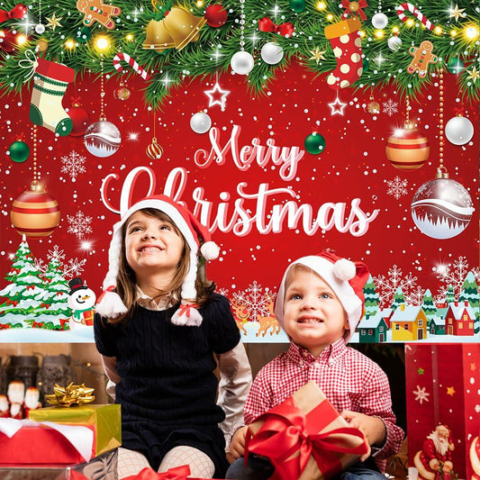 Merry Christmas Backdrop Red Snowflake Santa Claus Xmas Tree 7x5Ft