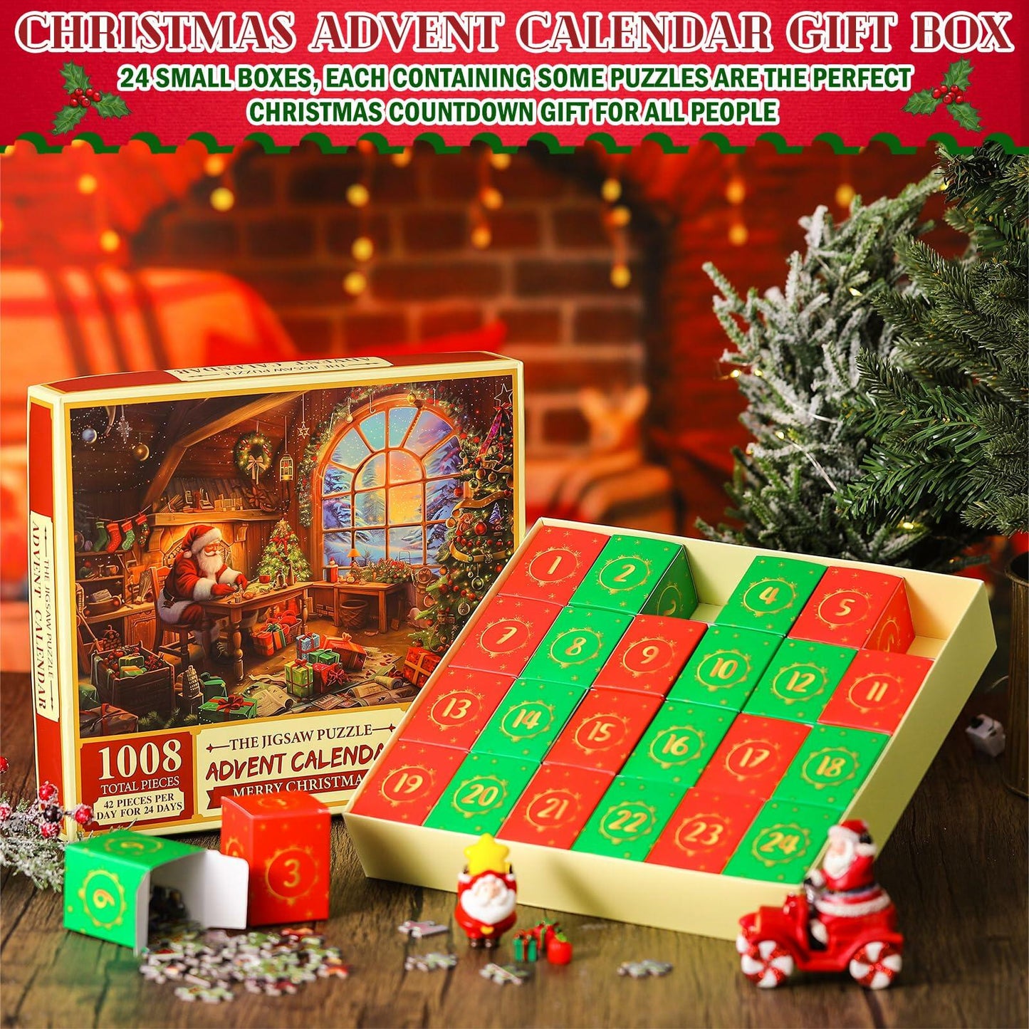 Simgoing 1008pcs Christmas Advent Calendar Puzzle 19.69x27.56 Santa Claus