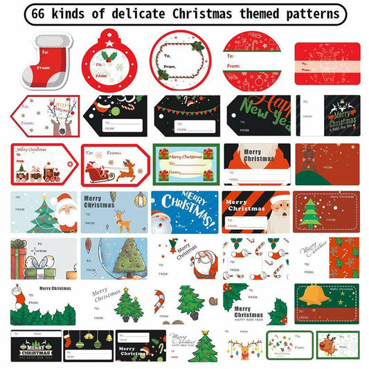 132 PCS Christmas Tags Stickers Santa Snowmen Xmas Tree Deer Labels