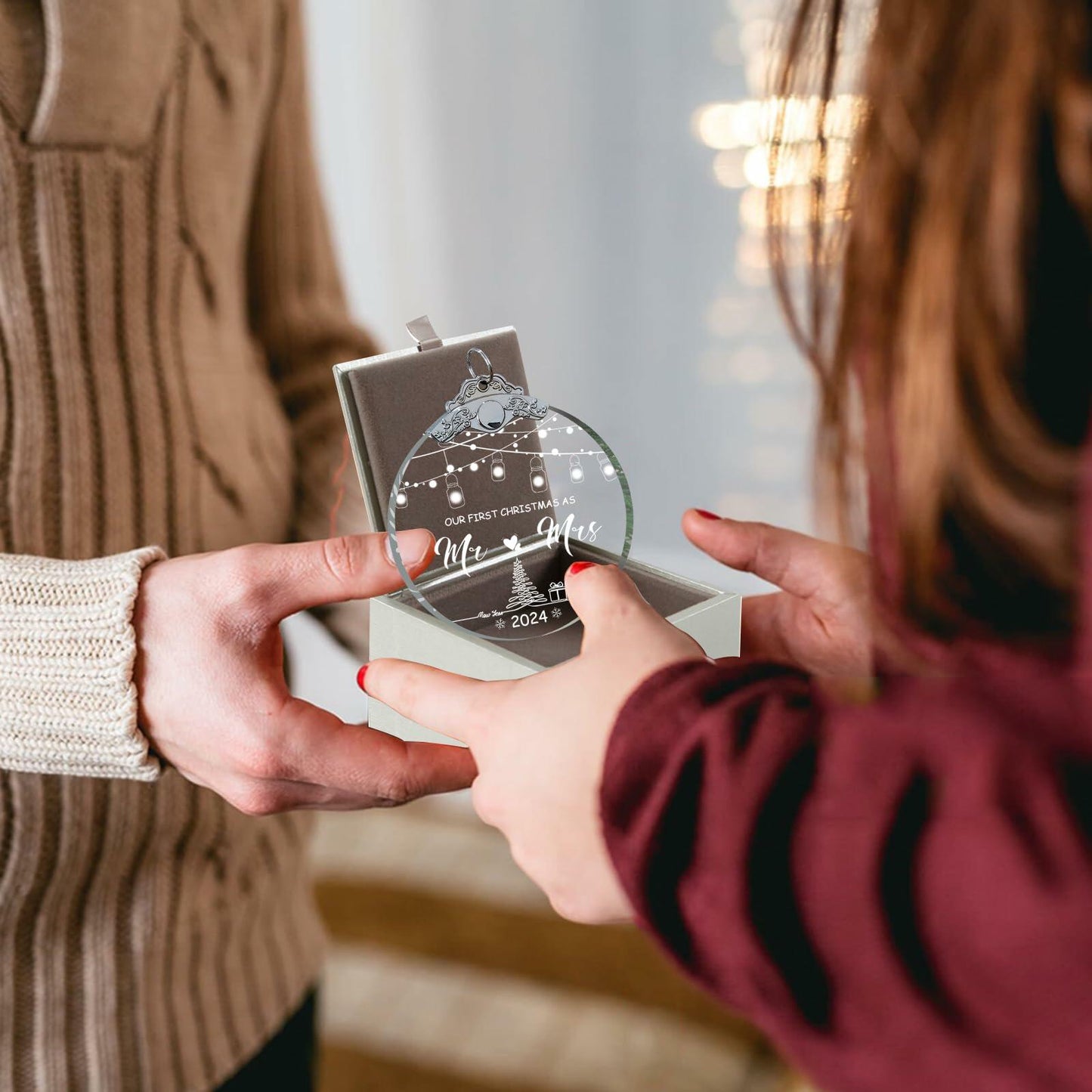 Unique 2024 Crystal Glass Wedding Ornament Mr and Mrs Gift for Couples