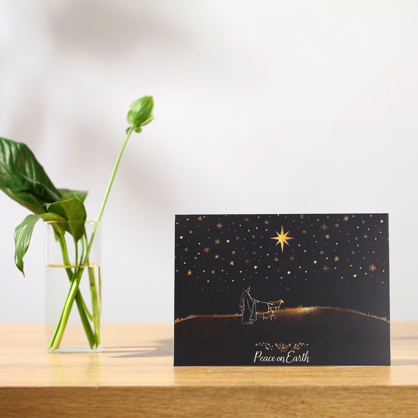 CareGifts Religious Christmas Card Gold Foil Peace on Earth 6x8 Inch 1 PC