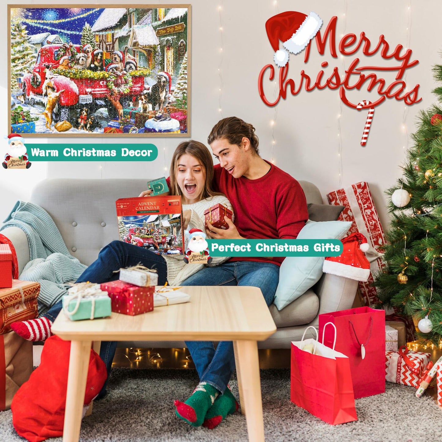 Alagoo 2025 Holiday Jigsaw Puzzle Advent Calendar Puppy & Cat 1008 pcs