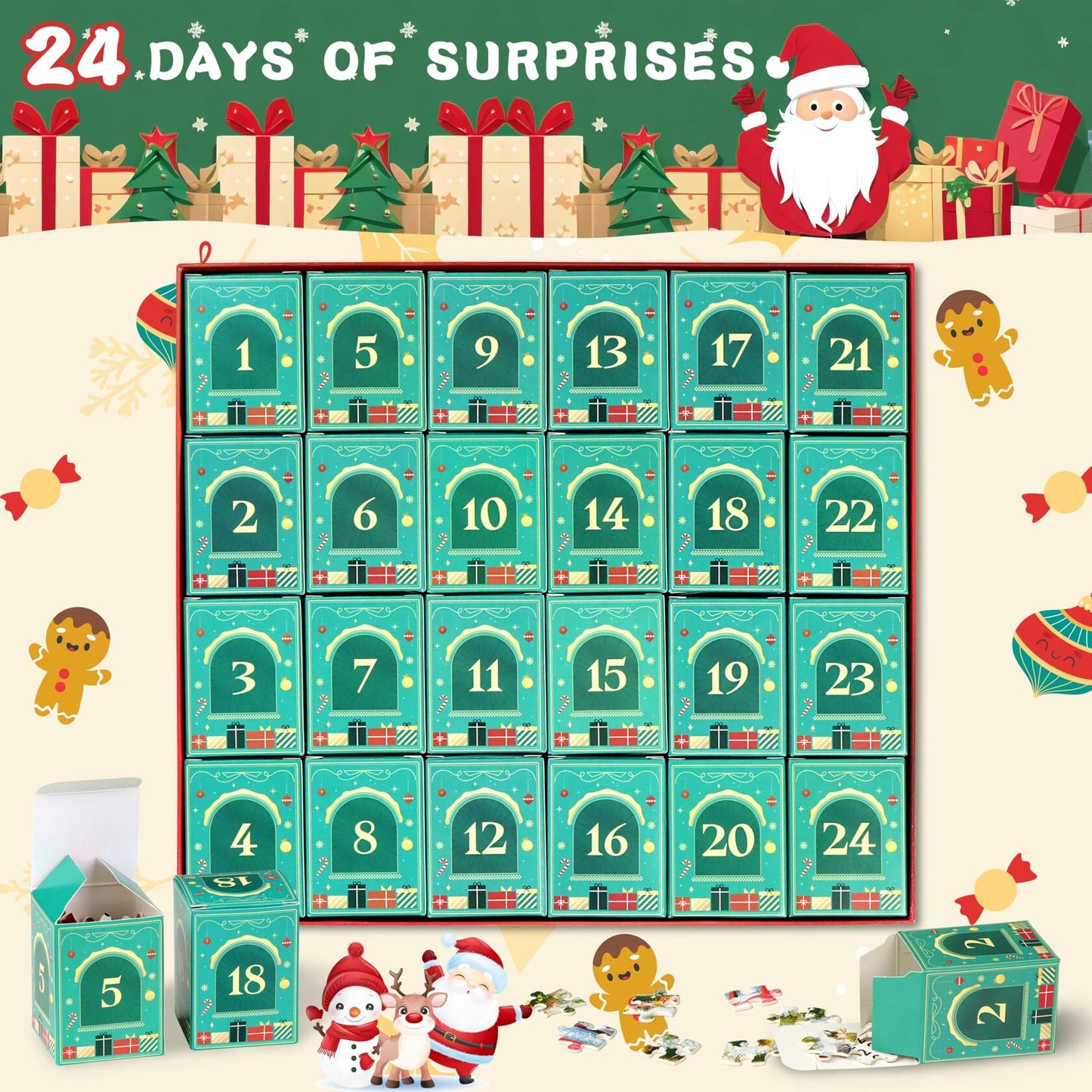 Alagoo 2025 Holiday Jigsaw Puzzle Advent Calendar Puppy & Cat 1008 pcs