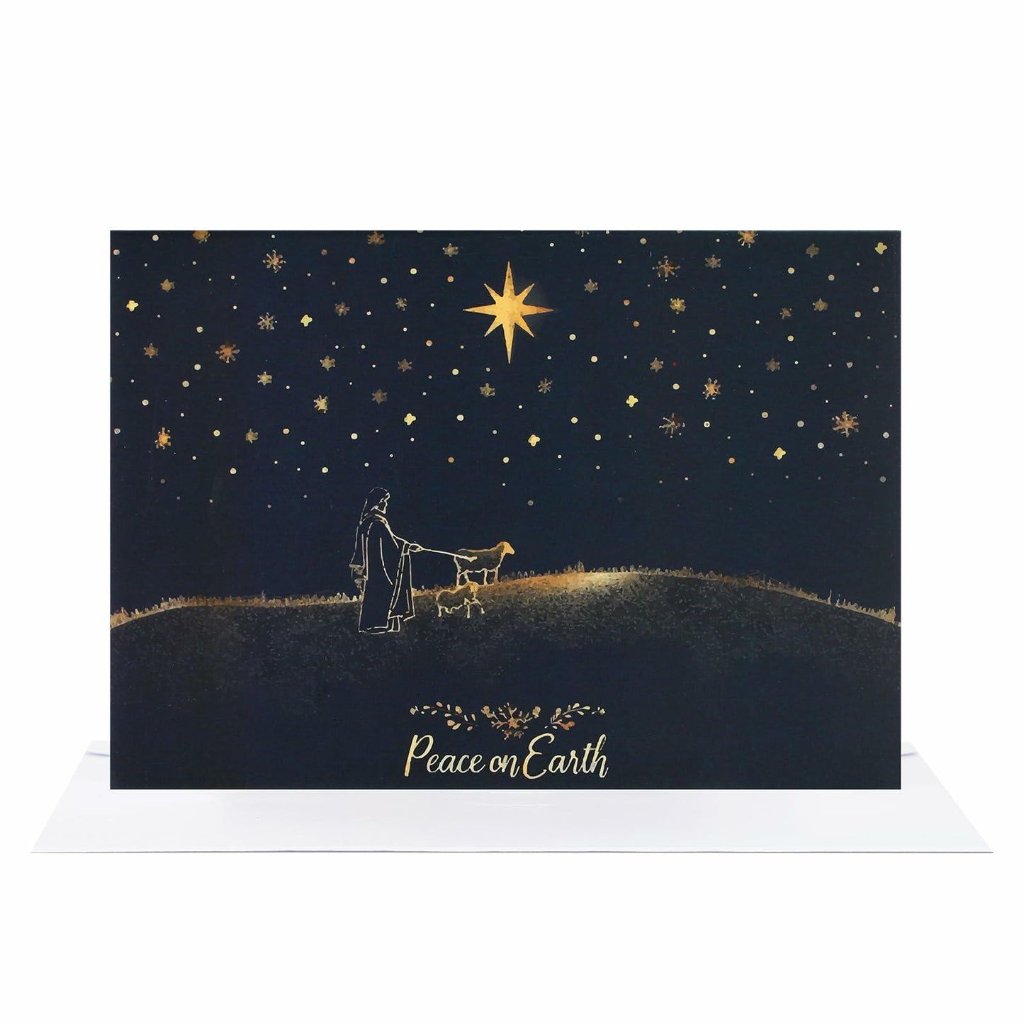 CareGifts Religious Christmas Card Gold Foil Peace on Earth 6x8 Inch 1 PC