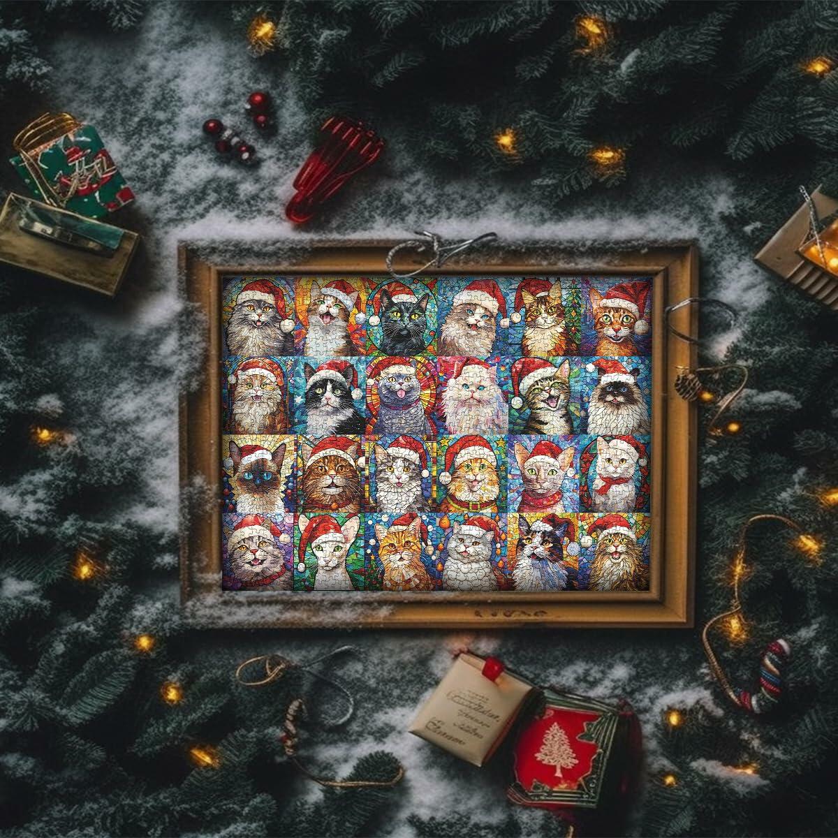 PICKFORU Cat Mosaic Stained Glass Christmas Puzzle Calendar 2024 1000pcs