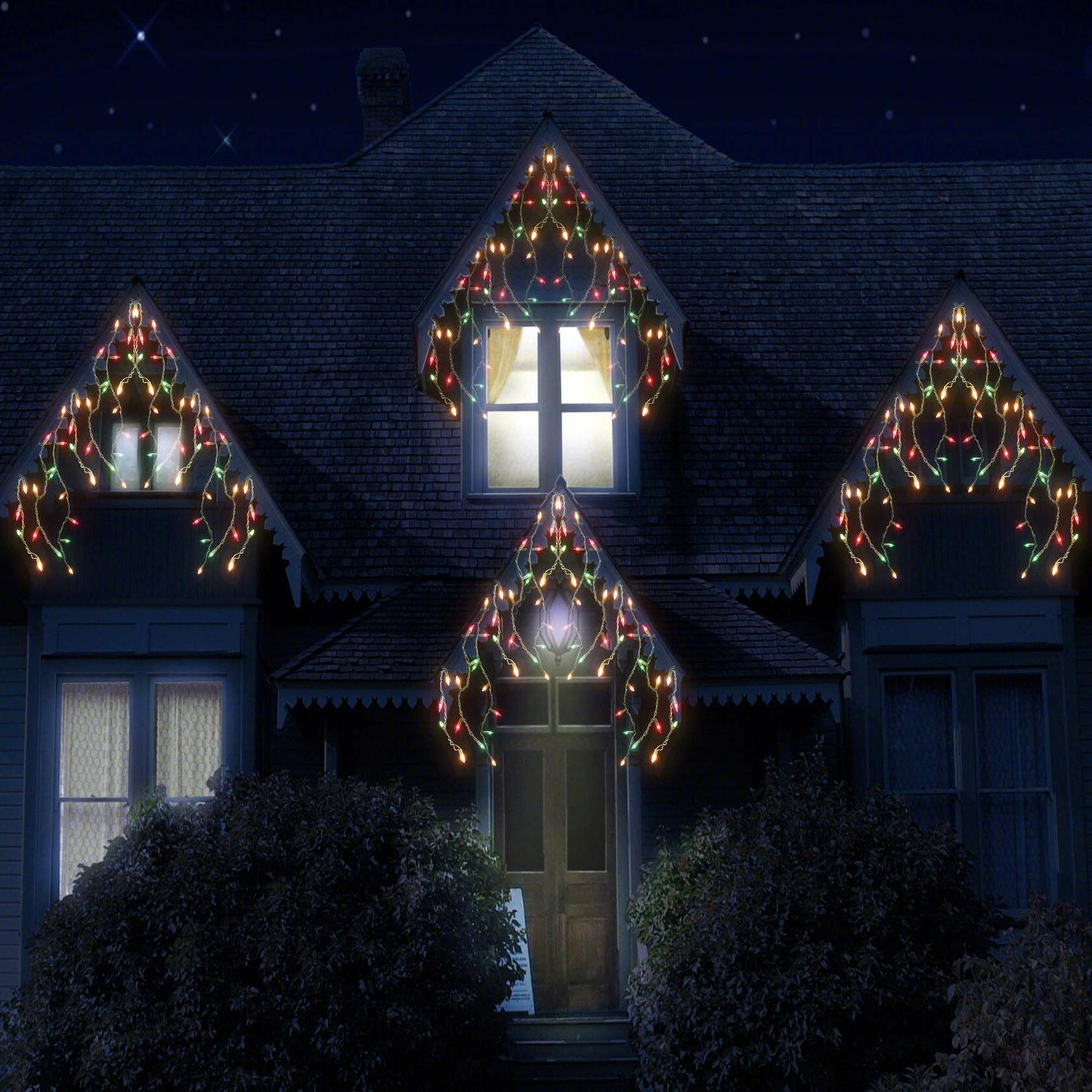 RECESKY Christmas Icicle Curtain Lights 7.7ft 100 Multi Color Indoor Outdoor