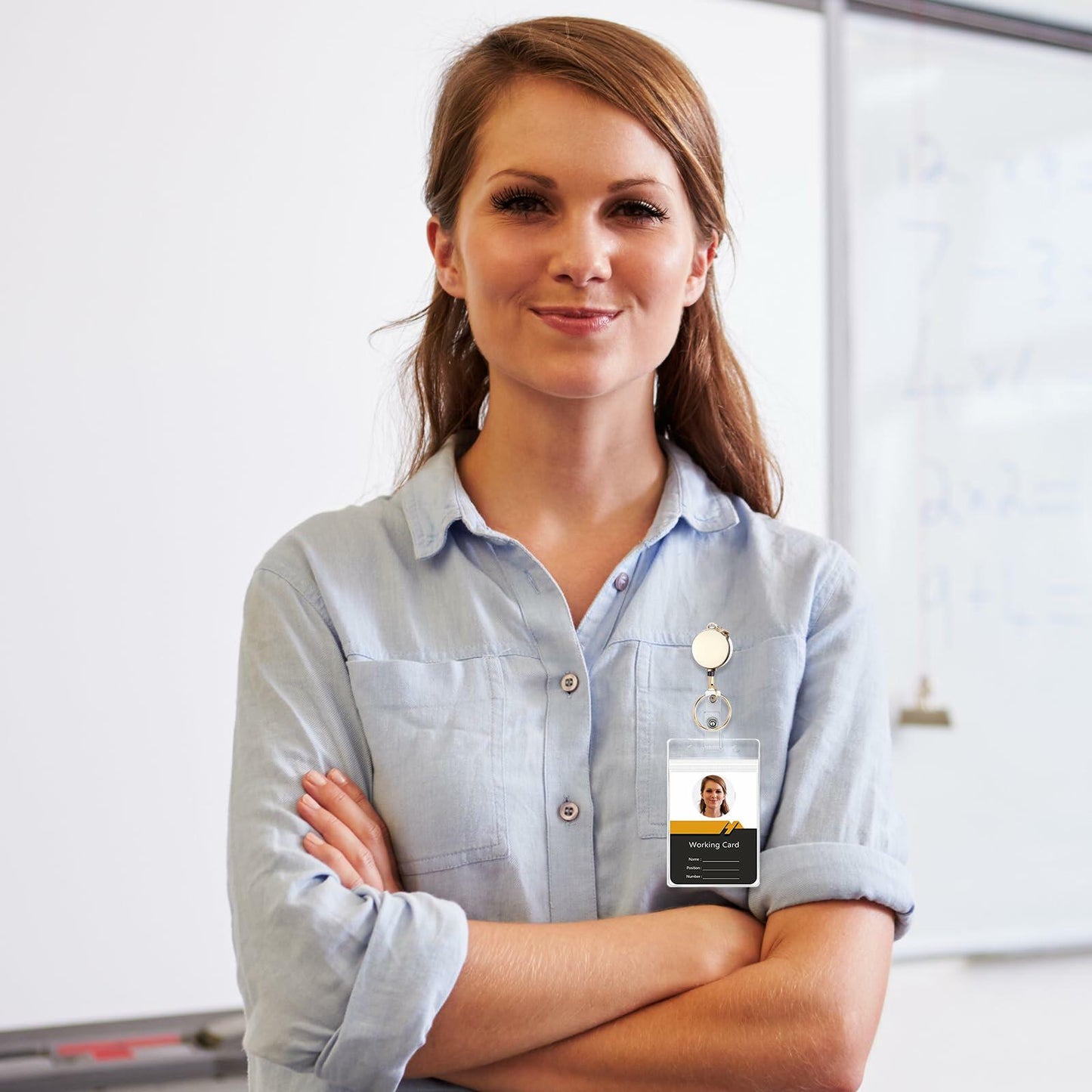 Wood Beaded Lanyards Set Boho Teacher ID Badge Holder Clip White Brown Large