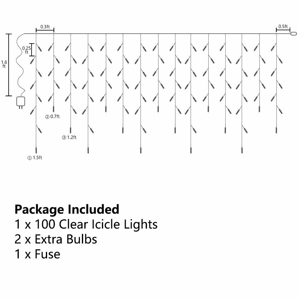 RECESKY Christmas Icicle Curtain Lights 7.7ft 100 Multi Color Indoor Outdoor