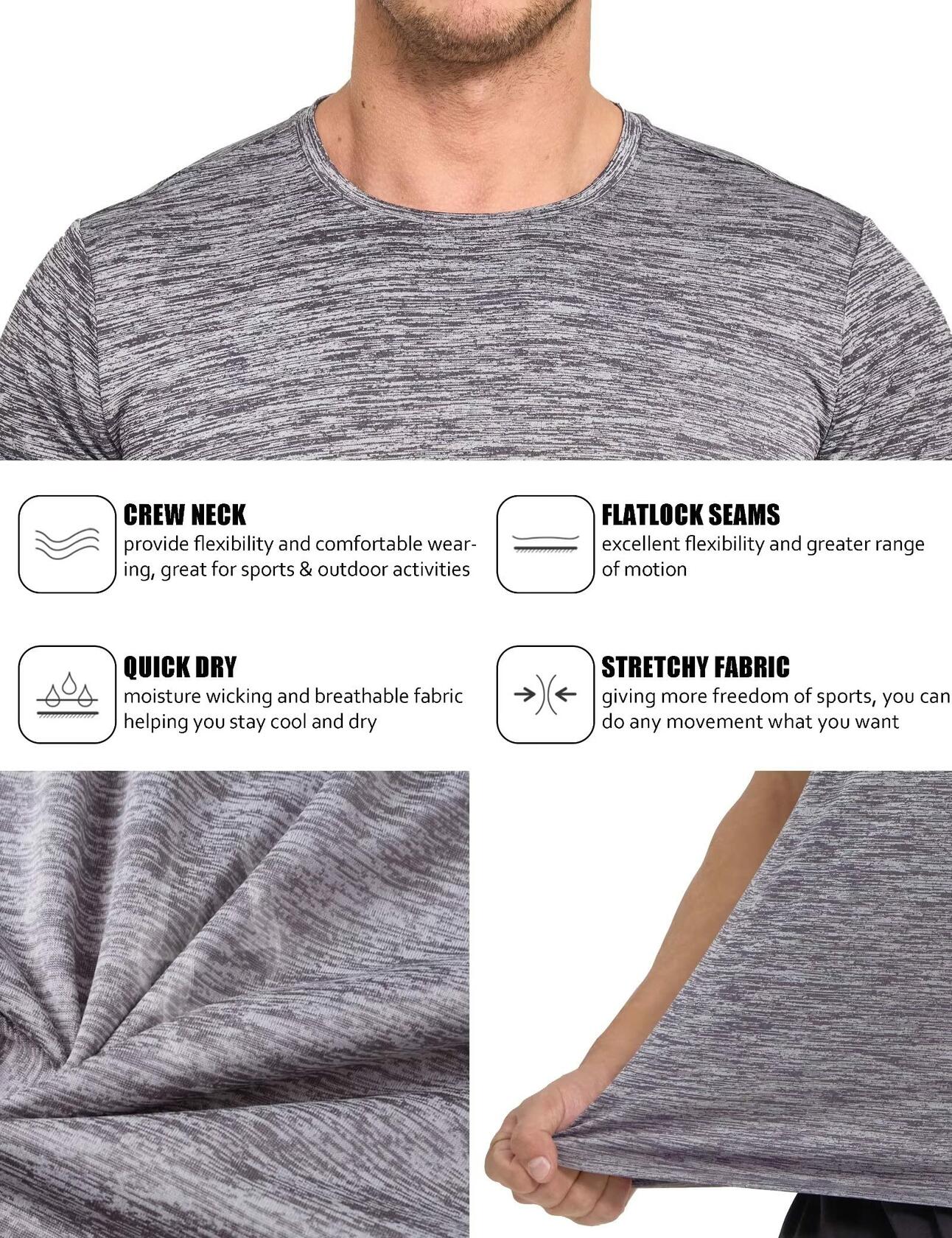 Men's Hiking Performance Fitness Workout Shirt Dark Grey Size L