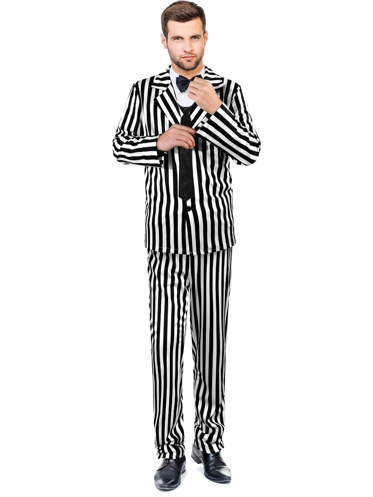 Halloween Black White Striped Men Costume Comedy Horror Size XXL